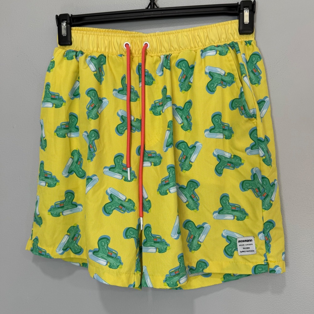 Mosmann Australia Mens Yellow Water Gun Print Swim Trunks Shorts‎ Size M